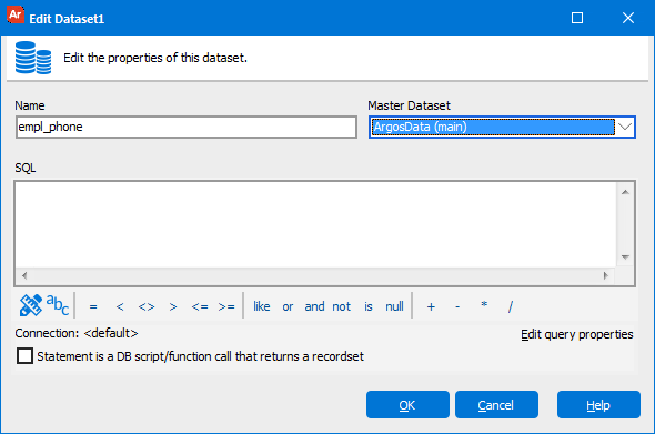 Edit Dataset dialog where the Dataset is built.